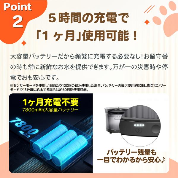 完全コードレスウォーターファウンテン 自動給水器 猫 犬 給水器 Homerunpet スマートペット ワイヤレス バッテリー 充電 大容量 コードレス フィルター 水飲み_4