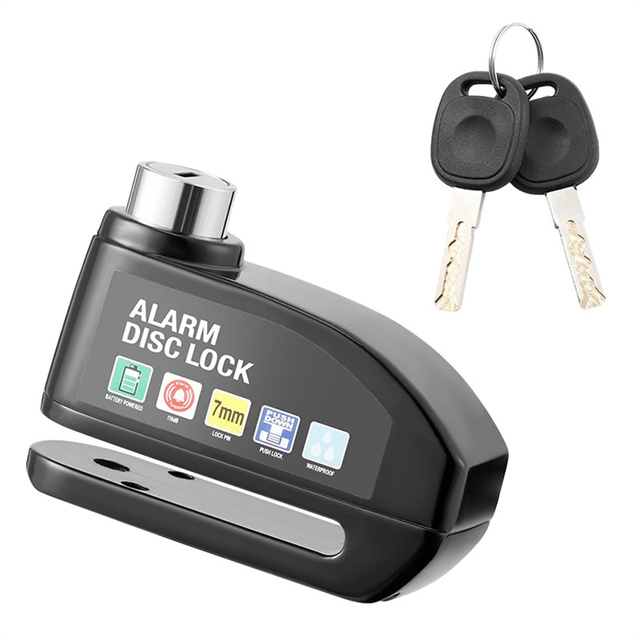 送料無料 春新作 ディスクブレーキ用ロック セキュリティ対策 盗難防止グッズ ロック アウトドア 耐久性 安全性 高感度 振動感知 ディスクロック 自転車ロック 軽量 警報アラーム付き 大音量 110dB 日常防水 鍵2本付 シンプル ボタン電池 軽い_18