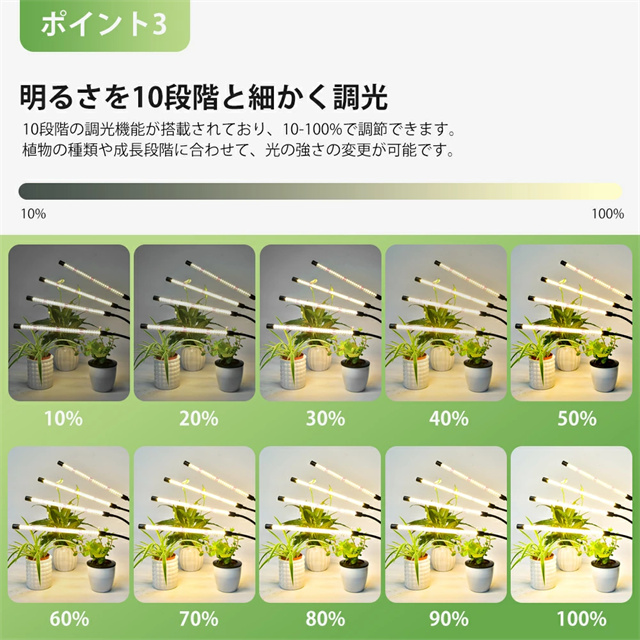 最安値挑戦 夏新作 送料無料 新作 植物育成ライト LED クリップ式 10段階調光 リモコン付き 両面ライトで360°発光 点灯本数を切り替える IP64防水 タイマー 自動点灯 消灯 角度調整 USB給電 栽培ライト 観葉植物 多肉植物 室内栽培 水耕 野菜栽培 父の日 ギフト_6