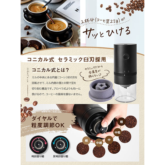送料無料 新品 電動コーヒーミル 臼式 コードレス 電動 コーヒーミル