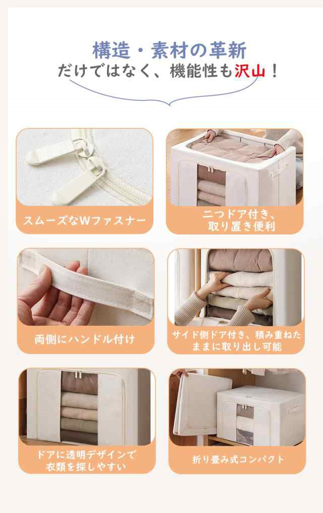最安値挑戦 春新作 送料無料 新作 収納ボックス 66L 衣類収納 収納ケース ボックス Lサイズ 衣類収納袋 布 布製 折りたたみ 大容量 フタ付き おしゃれ 省スペース コンパクト 押し入れ 洋服収納ボックス 布団 おもちゃ 衣類収納 整理 前開き_3