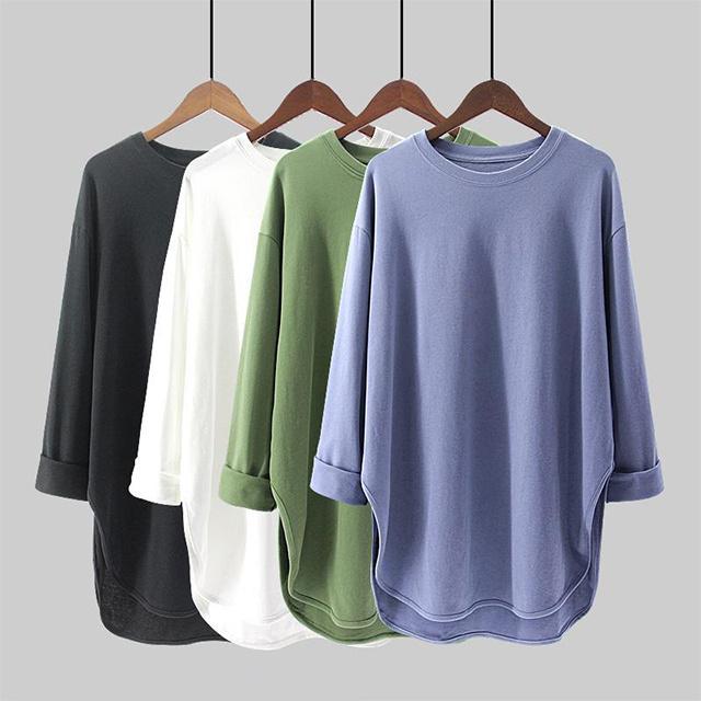 春新作 送料無料 トップス 新作 トップス レディース Tシャツ 長袖 レディース 綿 カットソー シンプル 丸襟 ゆったり 体型カーバー ルームウエア 女性用 トップス カジュアル_1