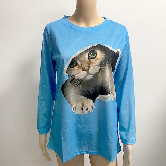 春新作 送料無料 トップス 新作 Tシャツ レディース 長袖 可愛い猫 大きいサイズ 3XL 4XL 5XL プリントTシャツ カットソー シンプル 丸襟 ゆったり 体型カーバー ルームウエア 女性用 カジュアル ねこ ネコ 動物柄_10