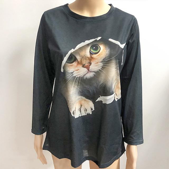 春新作 送料無料 トップス 新作 Tシャツ レディース 長袖 可愛い猫 大きいサイズ 3XL 4XL 5XL プリントTシャツ カットソー シンプル 丸襟 ゆったり 体型カーバー ルームウエア 女性用 カジュアル ねこ ネコ 動物柄_12