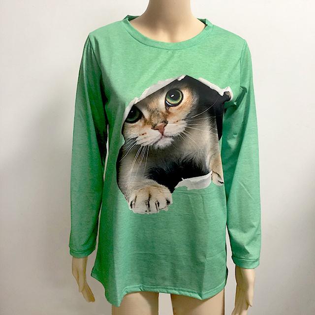 春新作 送料無料 トップス 新作 Tシャツ レディース 長袖 可愛い猫 大きいサイズ 3XL 4XL 5XL プリントTシャツ カットソー シンプル 丸襟 ゆったり 体型カーバー ルームウエア 女性用 カジュアル ねこ ネコ 動物柄_7
