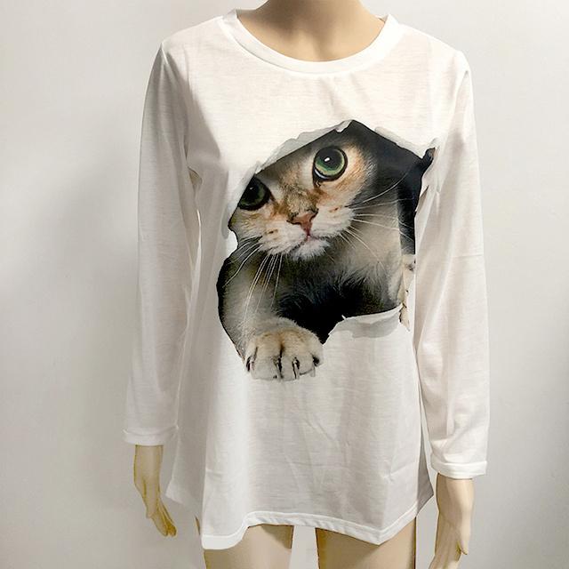 春新作 送料無料 トップス 新作 Tシャツ レディース 長袖 可愛い猫 大きいサイズ 3XL 4XL 5XL プリントTシャツ カットソー シンプル 丸襟 ゆったり 体型カーバー ルームウエア 女性用 カジュアル ねこ ネコ 動物柄_8