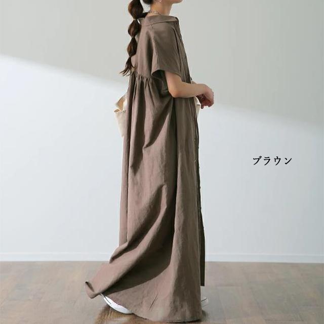 春新作 レディース ワンピース 着痩せ 二の腕カバー ロングワンピース シャツワンピース シャツ ブラウス ワンピ シャツワンピ ロング マキシ マキシワンピース 長袖 羽織 大きいサイズ きれいめ 春 夏_6