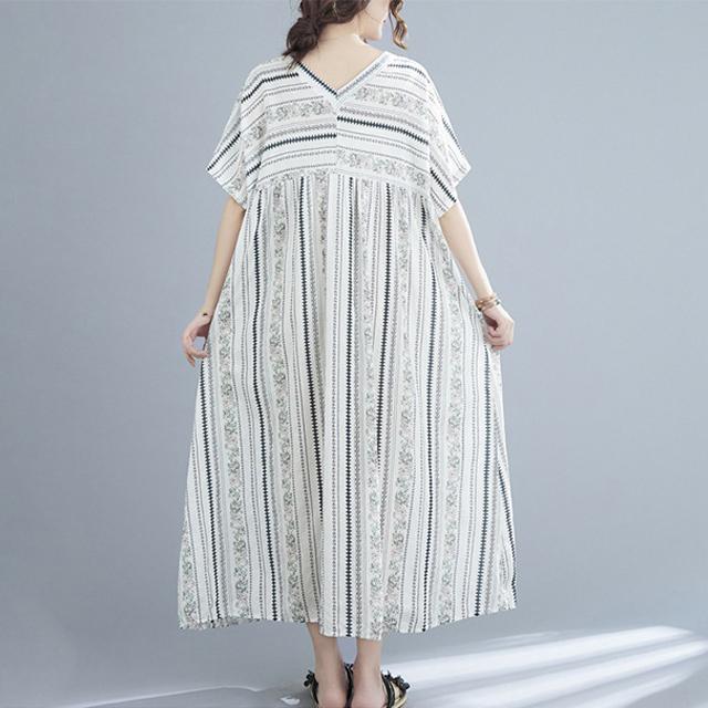 春新作 送料無料 花柄ワンピース ワンピース レディース 半袖 vネック ロング丈 マキシ丈ワンピース 春 夏 ロングシャツ ロングワンピース 花柄 体型カバー ゆったり オーバーサイズ きれいめ カジュアル_9