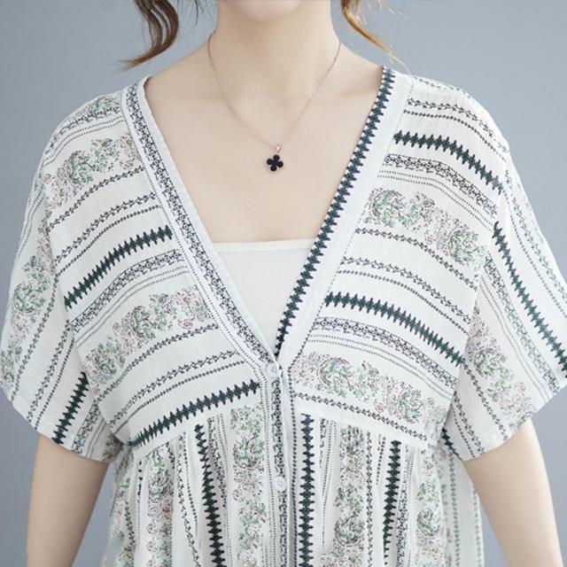 春新作 送料無料 花柄ワンピース ワンピース レディース 半袖 vネック ロング丈 マキシ丈ワンピース 春 夏 ロングシャツ ロングワンピース 花柄 体型カバー ゆったり オーバーサイズ きれいめ カジュアル_11