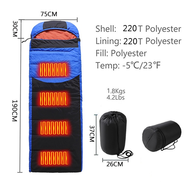 夏新作 送料無料 寝袋 冬用 シュラフ 封筒型 電熱寝袋 加熱 電気