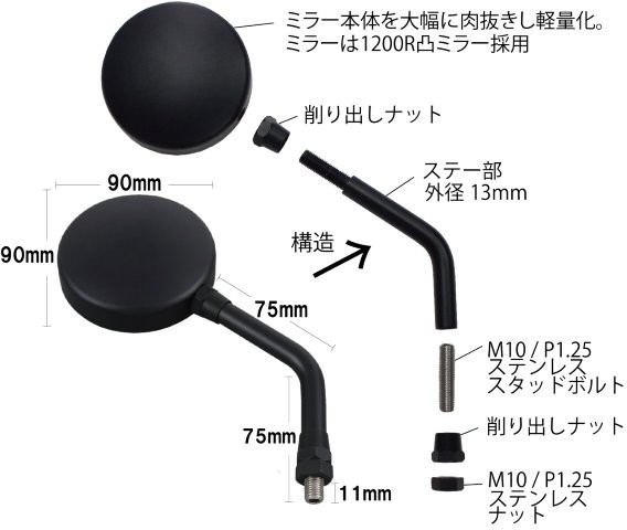 POSH Faith ポッシュ フェイス マシンドZ2タイプミラータイプ2（左右共通）10mm（正ネジ） チタン 031580-11-10の通販は