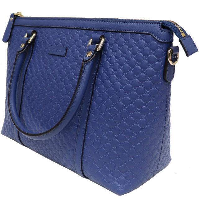 グッチ GUCCI マイクログッチシマ 2way ハンドバッグ レザー 青 ブルー