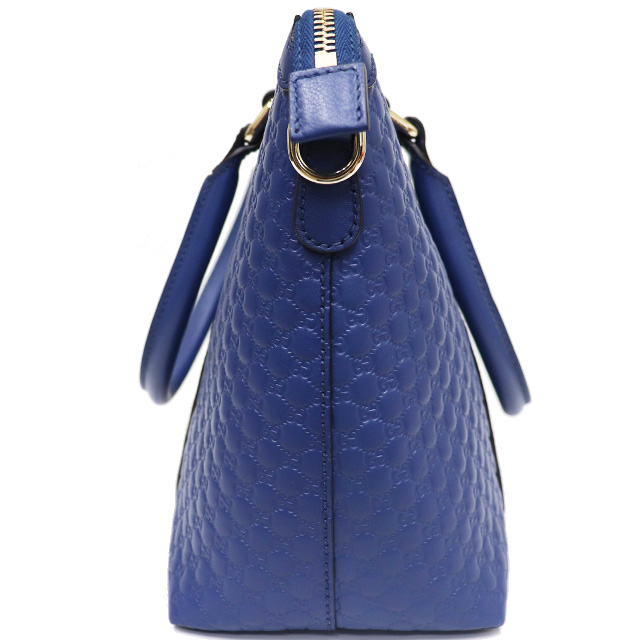 安心 グッチ GUCCI マイクログッチシマ 2way ハンドバッグ レザー 青 ブルー