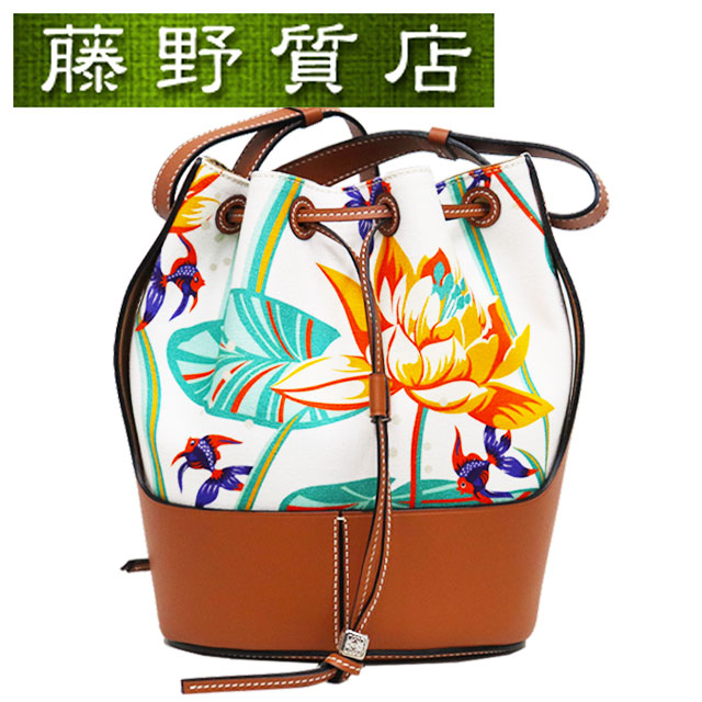 LOEWEパウラズイビザ キャンバスxレザー トートバッグ ベージュx