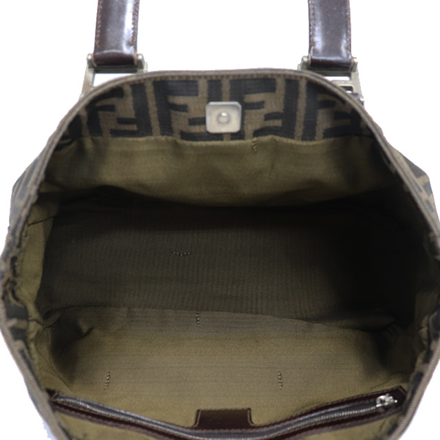 フェンディ FENDI ズッカ柄 ハンドバッグ キャンバス レザー ブラウン