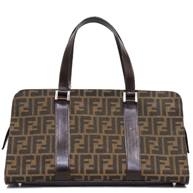 フェンディ FENDI ズッカ柄 ハンドバッグ キャンバス レザー ブラウン