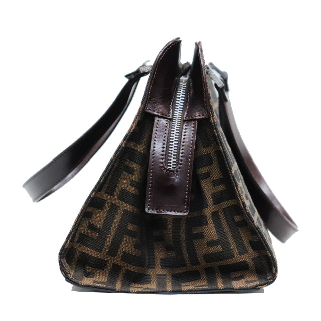 フェンディ FENDI ズッカ柄 ハンドバッグ キャンバス レザー ブラウン