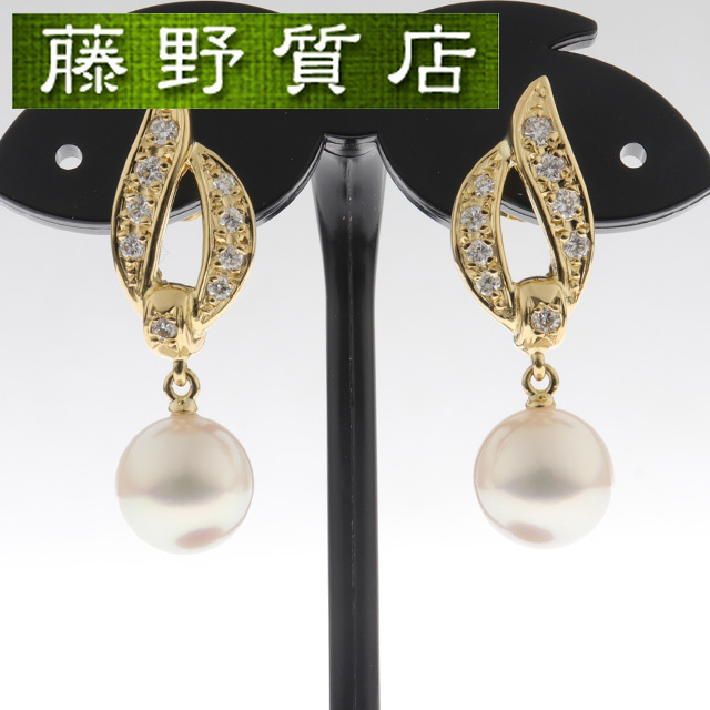 ミキモト ピアス パール 真珠 7.0mm ダイヤ ダイヤモンド チェーン