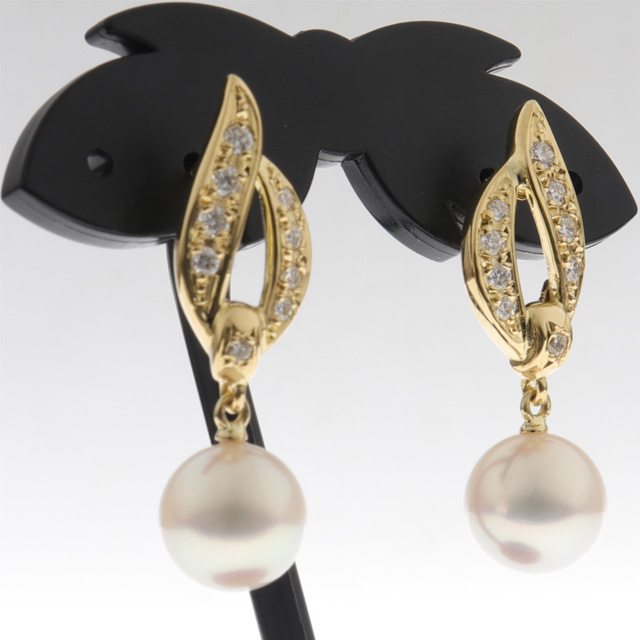 新品仕上げ済）ミキモト MIKIMOTO パール ダイヤ ピアス K18 YG 