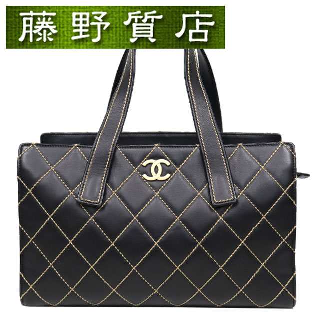 シャネル CHANEL ワイルドステッチ トートバッグ 黒 ブラック レザー ゴールド金具 8139の通販は