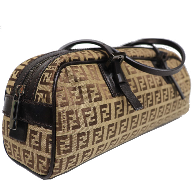 【FENDI】2wayボストンバッグ　ズッキーノ柄　キャンバス　ダークブラウン FENDI ズッキーノ キャンバス レザー ハンドバッグ ミニ ブラウン