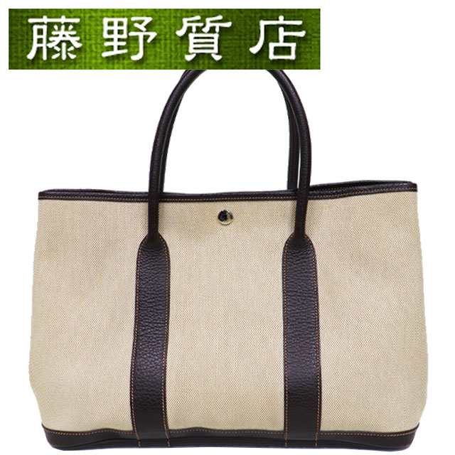 エルメス HERMES ガーデンパーティ PM 36 トワル × レザー □I刻印 2005年 茶 × ベージュ シルバー金具 8327の通販は