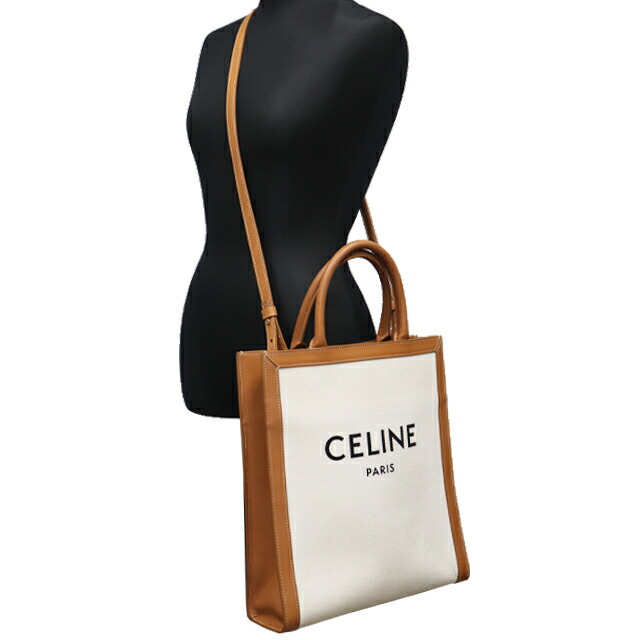 セリーヌ CELINE バーティカル カバ スモール 192082BNZ.02NT キャンバス × レザー ナチュラル × タン 茶 斜め掛け 2way 8066 ショルダーバッグ