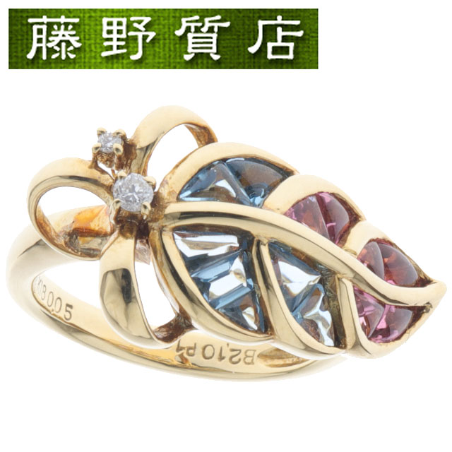 (新品仕上げ済) タサキ TASAKI 田崎 リーフ モチーフ リング #11 11号 K18イエローゴールド ブルートパーズ ピンクトルマリン ダイヤ 8518の通販は 59,400円