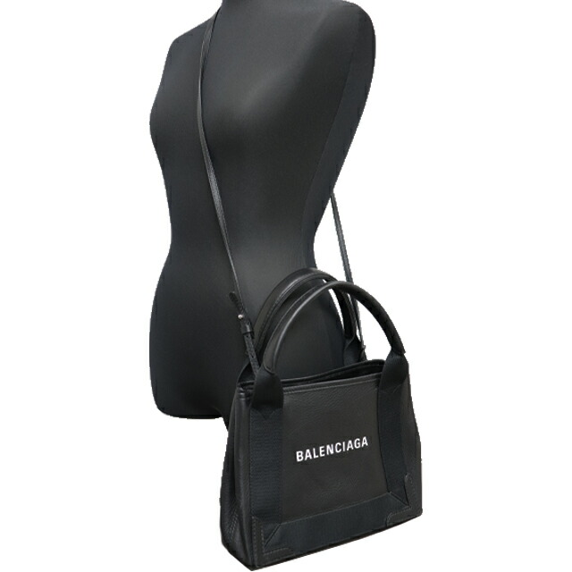 バレンシアガ BALENCIAGA ネイビーカバス XS 2way キャンバス × レザー 黒 × 白 390346 8349の通販は