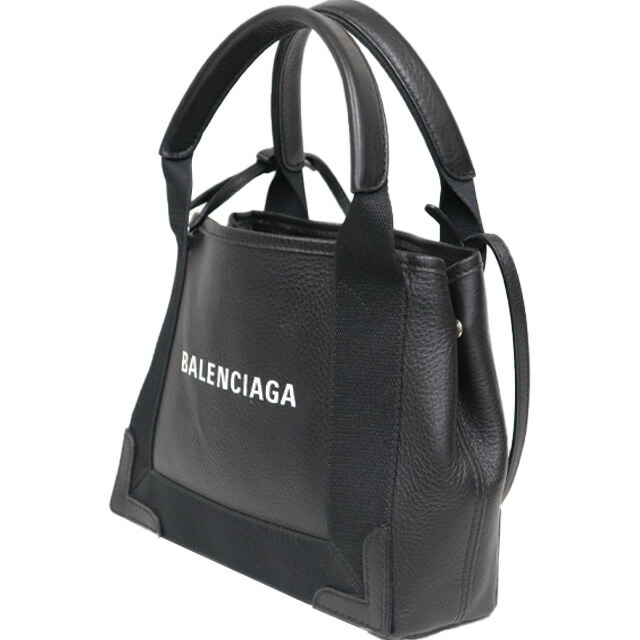 バレンシアガ BALENCIAGA ネイビーカバス XS 2way キャンバス × レザー 黒 × 白 390346 8349の通販は