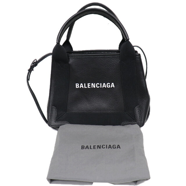 バレンシアガ BALENCIAGA ネイビーカバス XS 2way キャンバス × レザー 黒 × 白 390346 8349の通販は