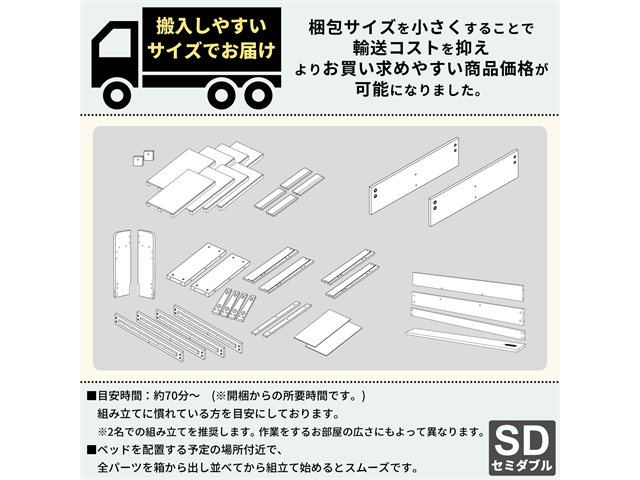 ベッドフレームのみ 棚付き 引き出し収納ベッド RUES【ルース】 セミダブル スタンザインテリア_4