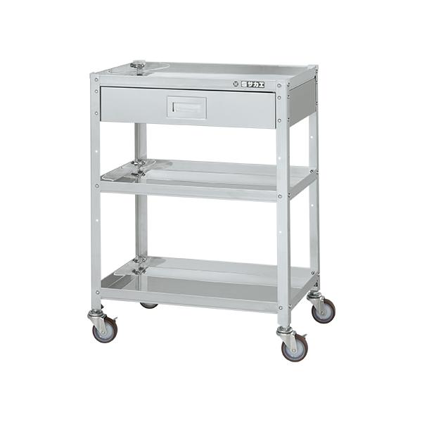 サカエ CSパールワゴン(中量タイプ・引出し付) CSP-7581A3CSEI (324518) CSP-7583A サカエ CSパールワゴン中量3段 W750 H880 皿型引出付 ゴム車