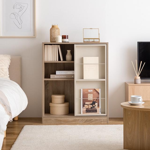 ★国内メーカー保証付★ 本棚ラック 幅71cm スライド収納 リビング ダイニング 子供部屋にも 可動棚 コード穴あり メーカー直送 送料無料_14