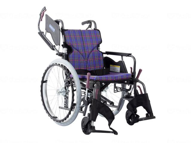 モダンＢｓｔｙｌｅ　自走用　２２インチ中・高床　紫チェック（Ａ１１）　座幅４０−前座４３ｃｍ
