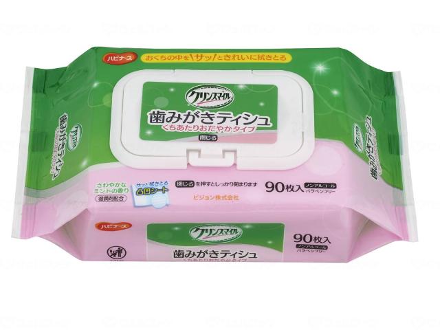 歯みがきティシュ　くちあたりおだやかタイプ９０枚　ケース　−