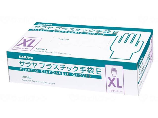 サラヤ　プラスチック手袋Ｅ（粉なし）１００枚入　ケース　ＸＬ