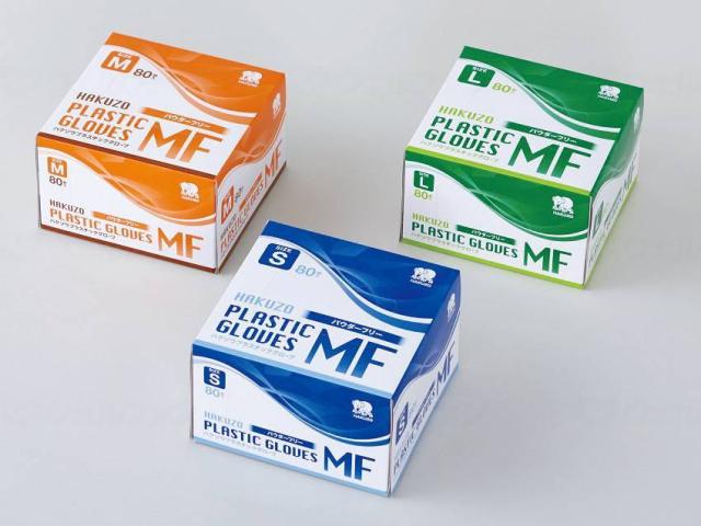 ハクゾウ　プラスチックグローブＭＦ　パウダーフリー８０枚　ケース　Ｍ