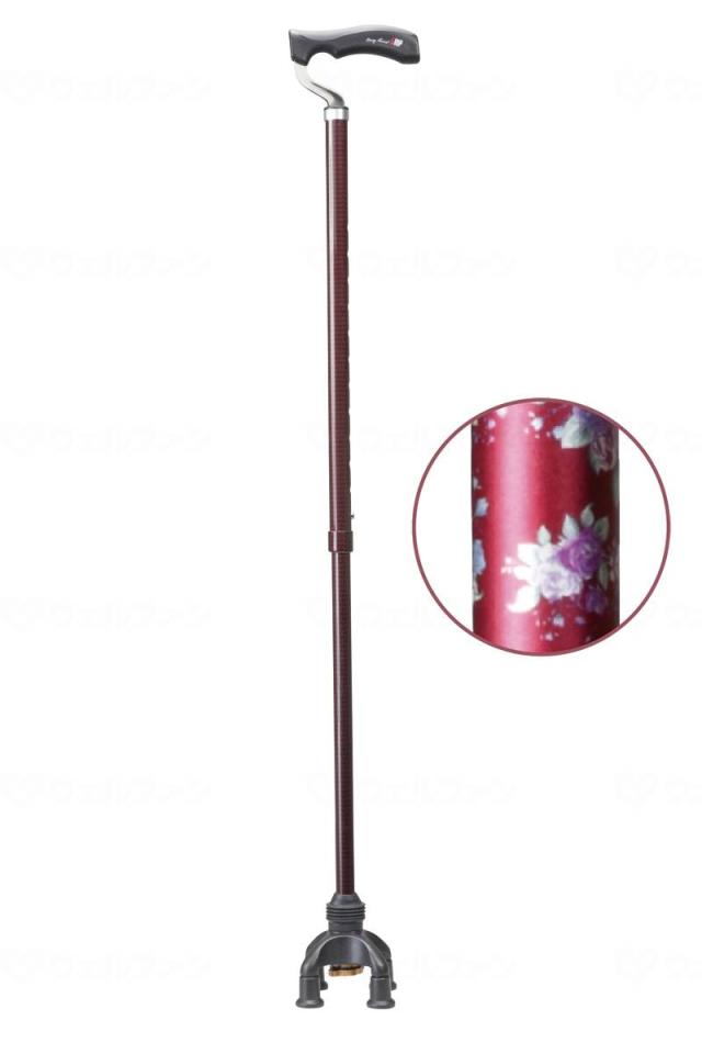 四点前後可動固定式　２ウェイステッキ　ローズ（赤）　−