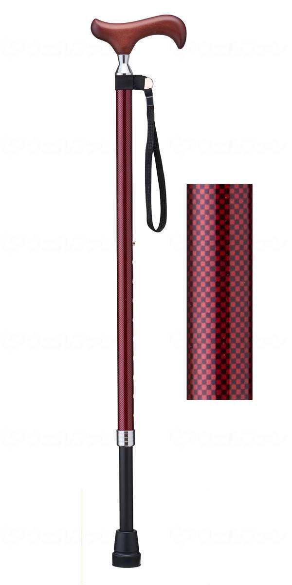 愛杖Ｅシリーズ　伸縮太杖　チェックレッド　−