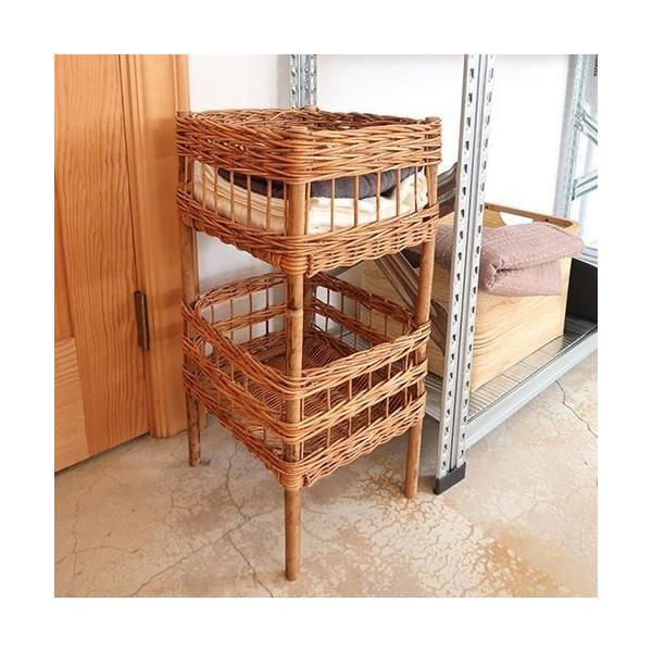 ラタン 籐 2段 ランドリーバスケット 収納かご インテリア 昭和レトロ