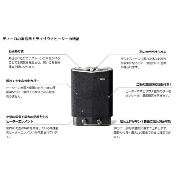 サウナストーブ 電気 自宅 ロウリュ ティーロ tylo サウナ 本体 家庭用 4.5kW 200V ドライサウナ 乾式 サウナヒーター コンパクト