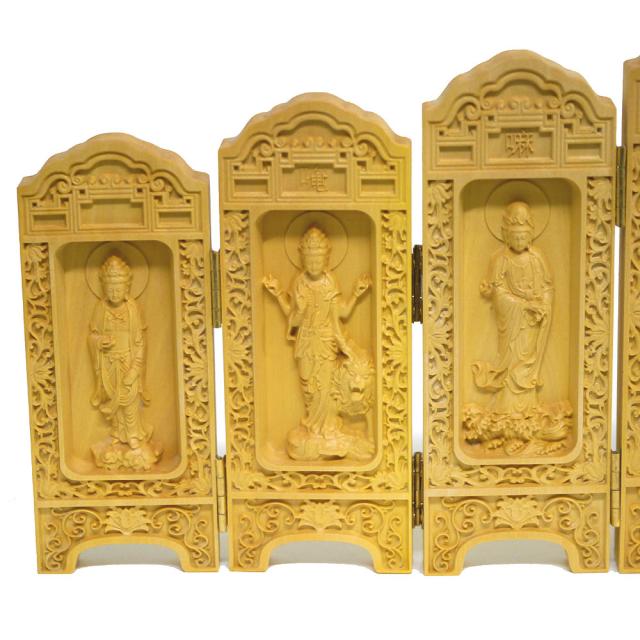 中国仏像木工彫刻の置物8面タイプ 1点物 エスニック アジアン雑貨