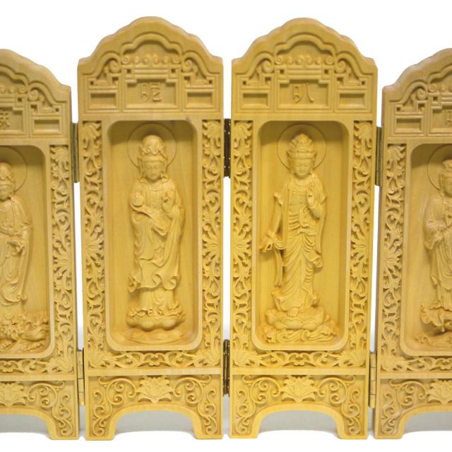 中国仏像木工彫刻の置物8面タイプ 1点物 エスニック アジアン雑貨