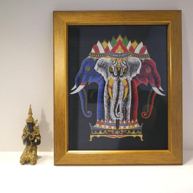 布製のキャンバスに描かれたタイ宗教系アートカラー　額縁入りです  エスニック アジアン雑貨