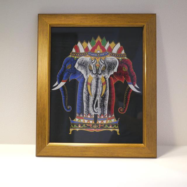 布製のキャンバスに描かれたタイ宗教系アートカラー　額縁入りです  エスニック アジアン雑貨_1