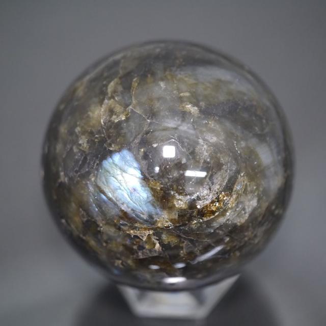 大玉ラブラドライト丸玉 一点物 約62.1mm 約358g 台座は付属しません 天然石・置物