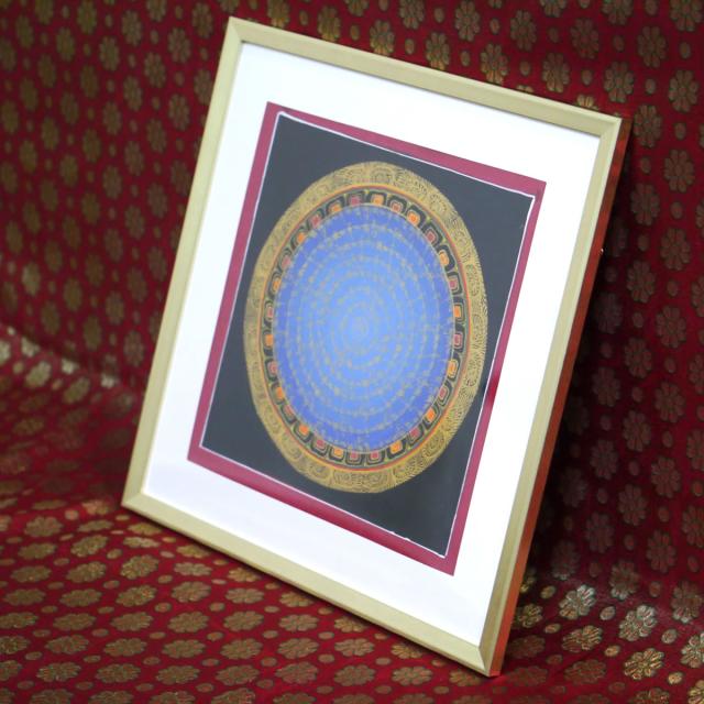 タンカ職人肉筆　手書きのチベタン タンカ 額装300角 観音菩薩の真言曼陀羅１点物 密教 アジアン雑貨_2