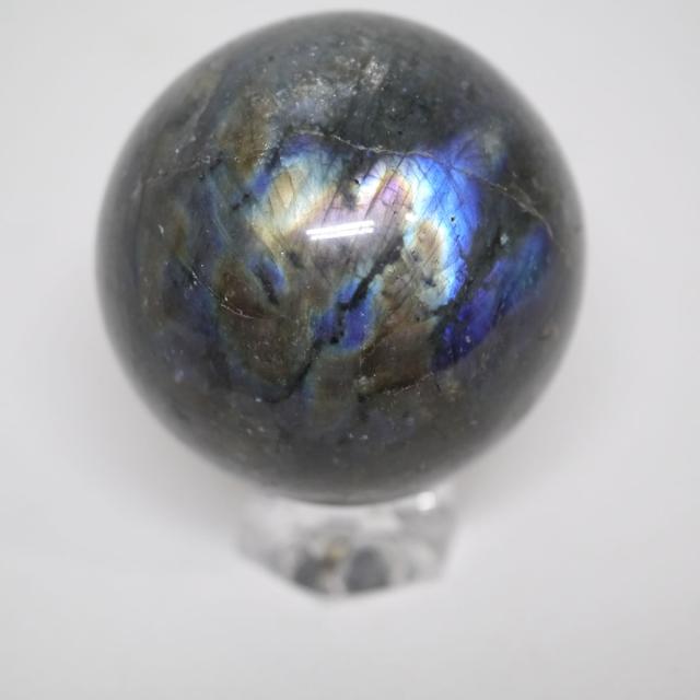 大玉ラブラドライト丸玉 一点物 約65.2mm 約400g 台座は付属しません 天然石・置物