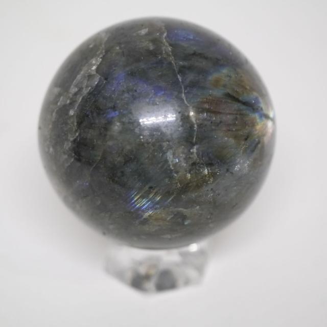 大玉ラブラドライト丸玉 一点物 約65.2mm 約400g 台座は付属しません 天然石・置物_4